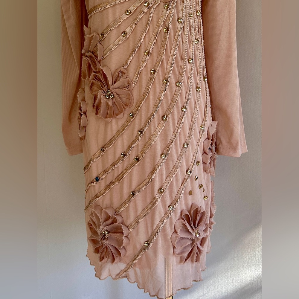 PRETTY ANGEL Silk Mesh Applique Beaded Slip Dress Fairy Coquette Angel Boho Sz L - Picture 4 of 16